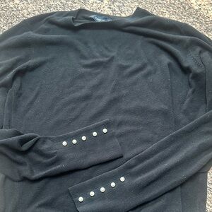 Zara Black Crew Neck Sweater with Pearl Accents